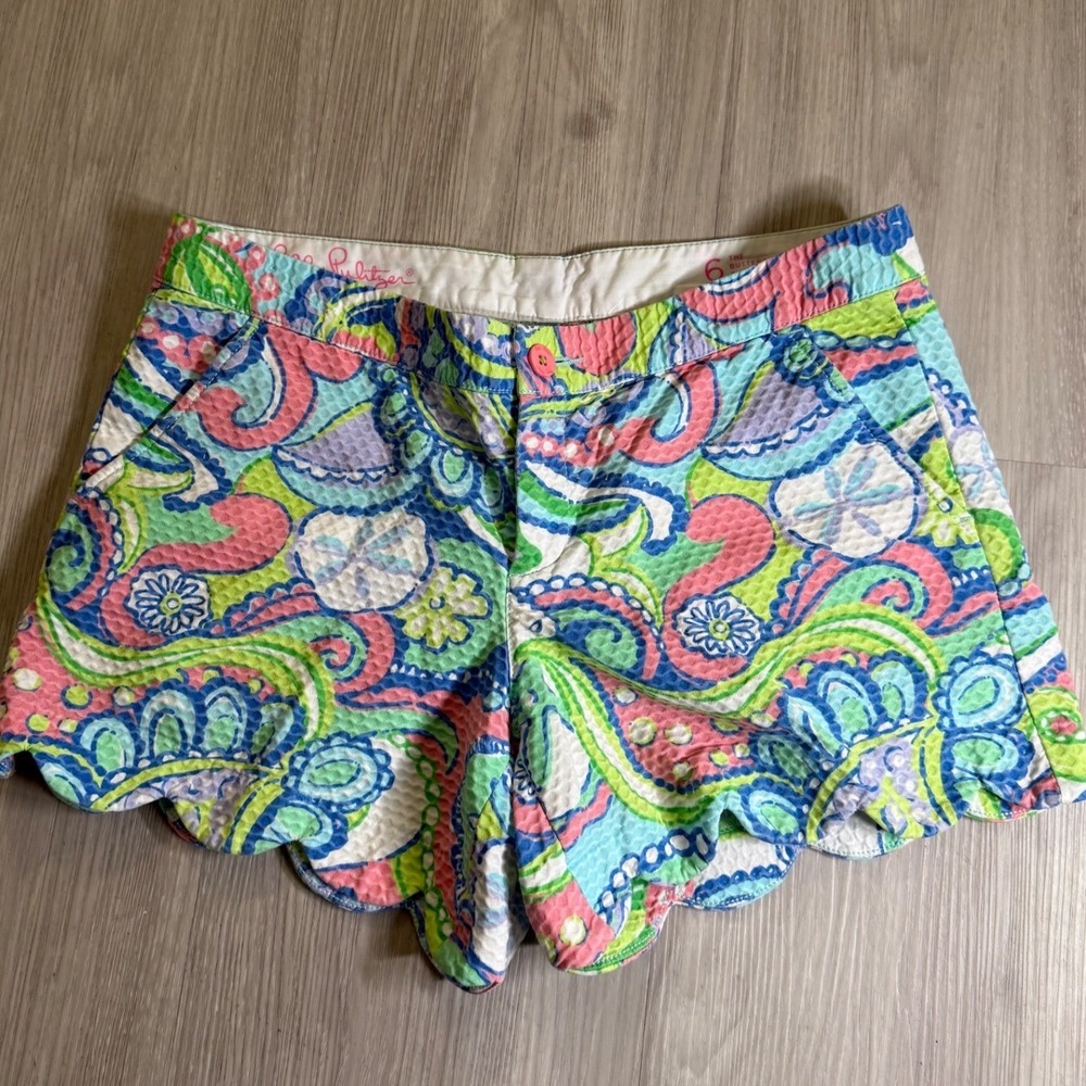 Lilly Pulitzer Buttercup Scalloped Seersucker Shorts Multicolor Paisley Size 6 - Picture 10 of 11